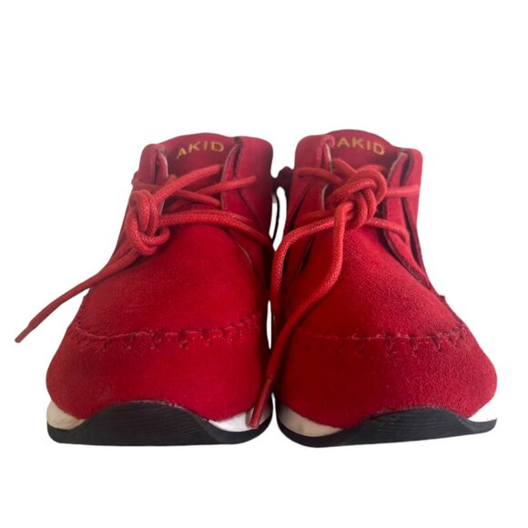 AKID Stone Red Nubuck Leather Moccasin Booties Ankle Boots Fringe A Kid Sz 1 1Y - Picture 4 of 10